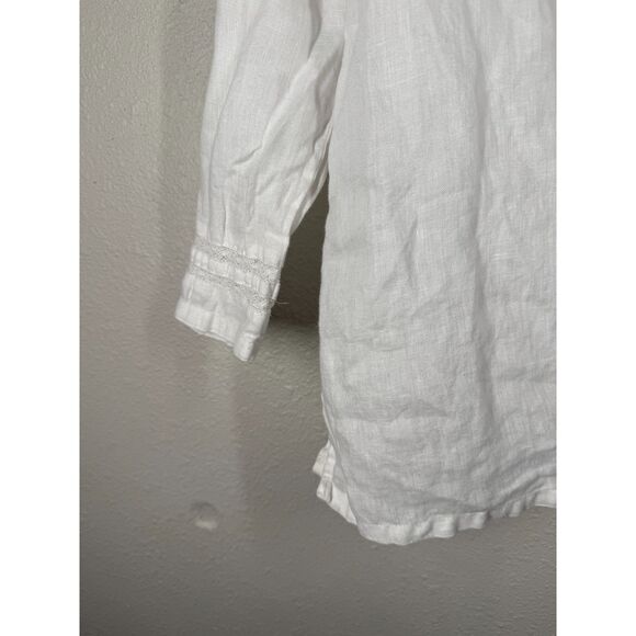 Kenar 100% Linen White Tunic Popover Top Womens Sz L Cottagecore Boho Peasant - Picture 2 of 10